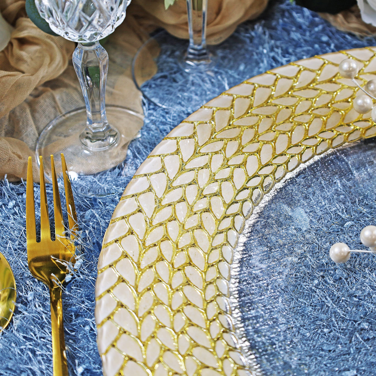 Glass Charger Plate 13 Inch Clear Gold Braided Rim