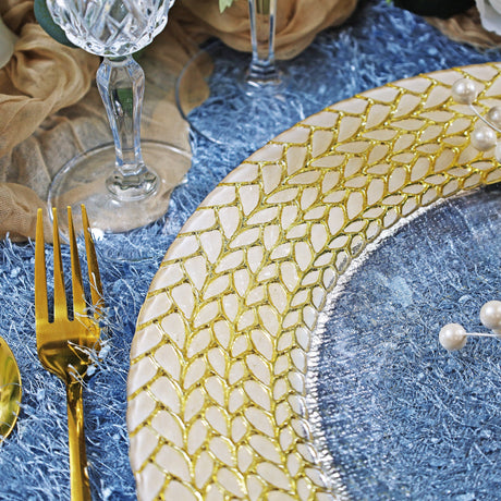 Glass Charger Plate 13 Inch Clear Gold Braided Rim