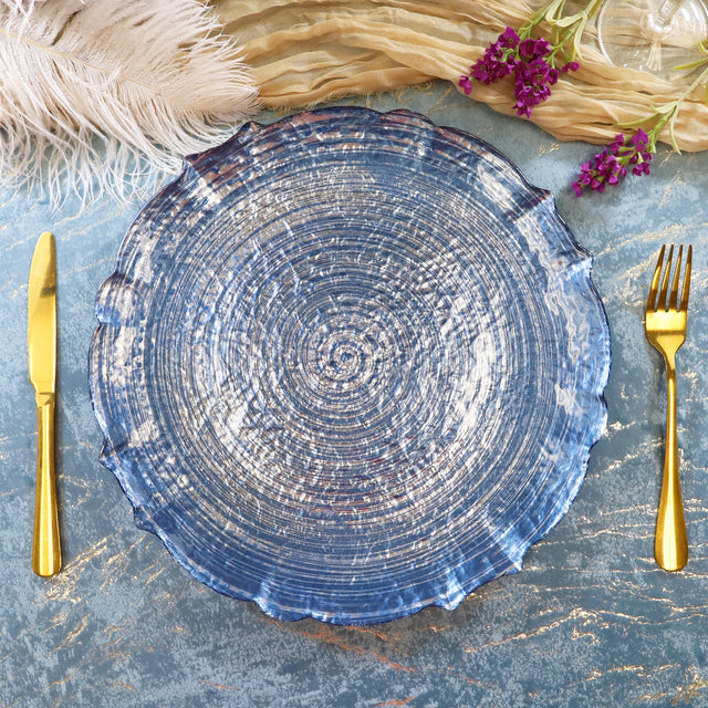 Glass Charger Plate 13" Dusty Blue Pearl Crest