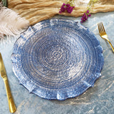 Glass Charger Plate 13" Dusty Blue Pearl Crest