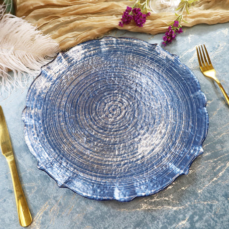 Glass Charger Plate 13" Dusty Blue Pearl Crest