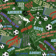 Cotton Print Green Soccer Words on Grass Fabric 44/45"