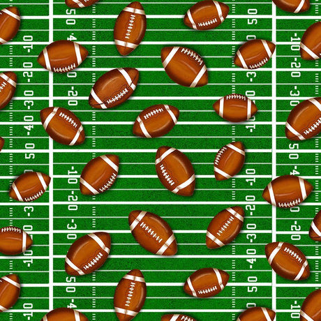 Cotton Football Print Fabric by the Yard 44/45" Green