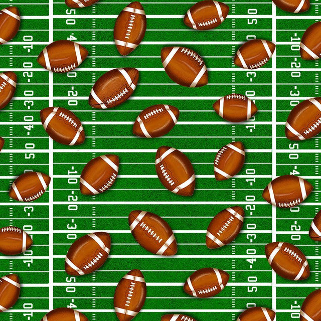 Cotton Football Print Fabric by the Yard 44/45" Green