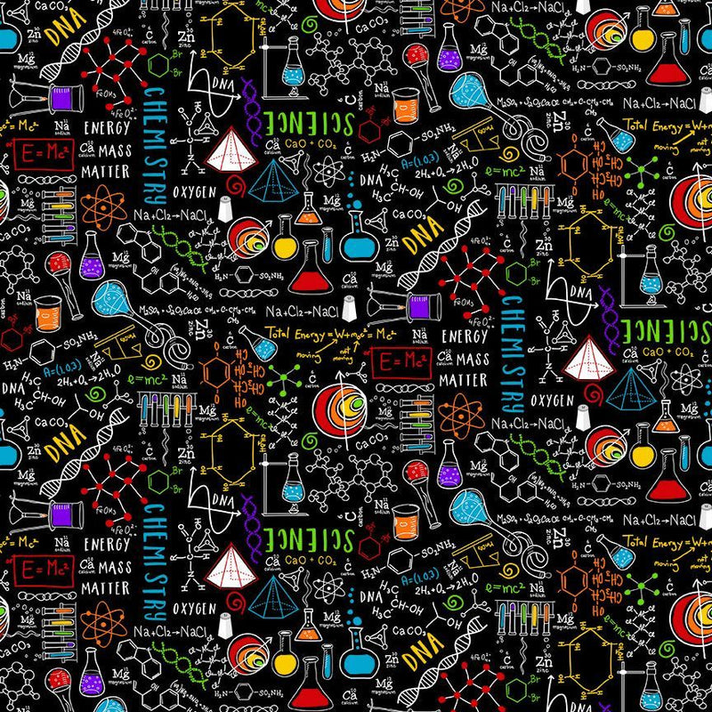 Cotton Science Print Fabric Black 44/45"