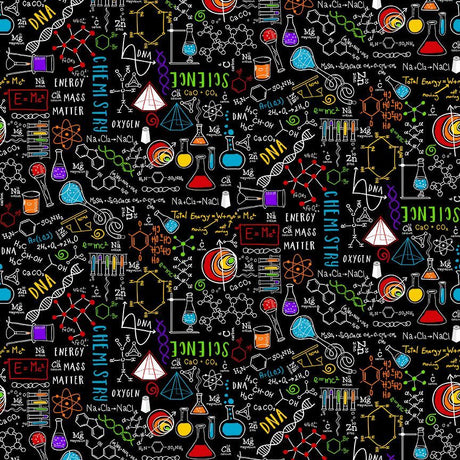 Cotton Science Print Fabric Black 44/45"