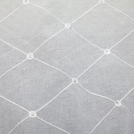 Gallery Fabric Embroidered Diamond Rhinestone Sheer Fabric - White, Cream, Diamond Embroidery, 110" Width (1 Yard)