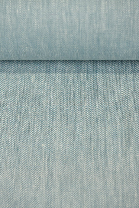 Linen Herringbone Yarn-Dyed Azure Fabric