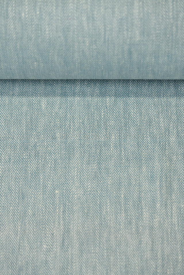 Linen Herringbone Yarn-Dyed Azure Fabric