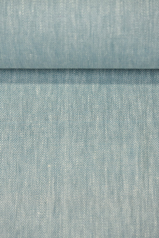 1 Yard Azure Linen Novelty Herringbone Yarn-Dyed Fabric Midweight 54 Inch Width
