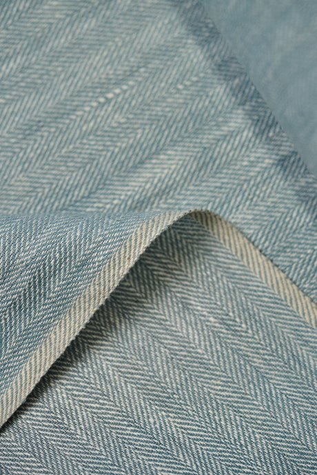 1 Yard Linen Novelty Herringbone Yarn-Dyed Fabric Azure Color 54” Width