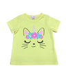 Unik Caticorn Print Tee - Girls Cotton Top, Caticorn Print, Teal/White/Yellow (Sizes 2-12)