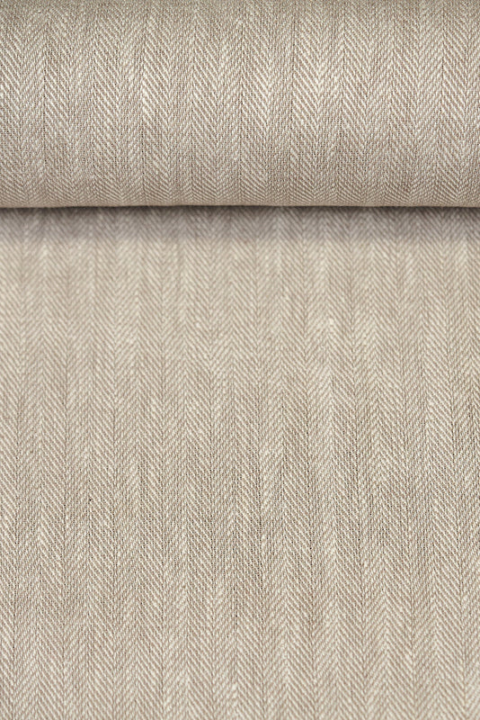 1 Yard Buff Linen Novelty Herringbone Yarn-Dyed Fabric Midweight 54 Inch Width