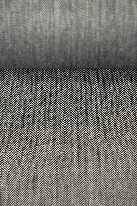 1 Yard Linen Novelty Herringbone Yarn Dyed Fabric Charcoal Color 54" Width