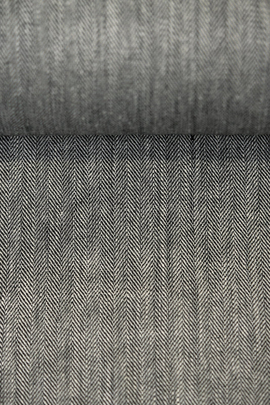 1 Yard Charcoal Linen Novelty Herringbone Yarn-Dyed Fabric Midweight 54 Inch Width