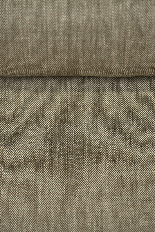 1 Yard Cocoa Linen Novelty Herringbone Yarn-Dyed Fabric Midweight 54 Inch Width