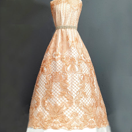 1 Yard 52" Wide Beaded Lace Fabric Embroidered on 100% Polyester Net Mesh for Bridal & Couture Gowns