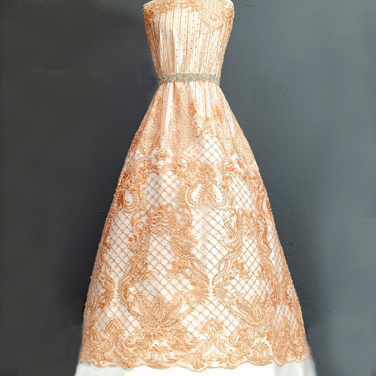 Beaded Lace Fabric on Polyester Net Mesh 52"