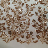 Beaded Sequined Lace Fabric on Polyester Net Mesh