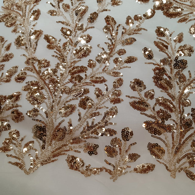 Beaded Sequined Lace Fabric on Polyester Net Mesh