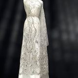 Beaded Lace Fabric on Polyester Net Mesh 51"