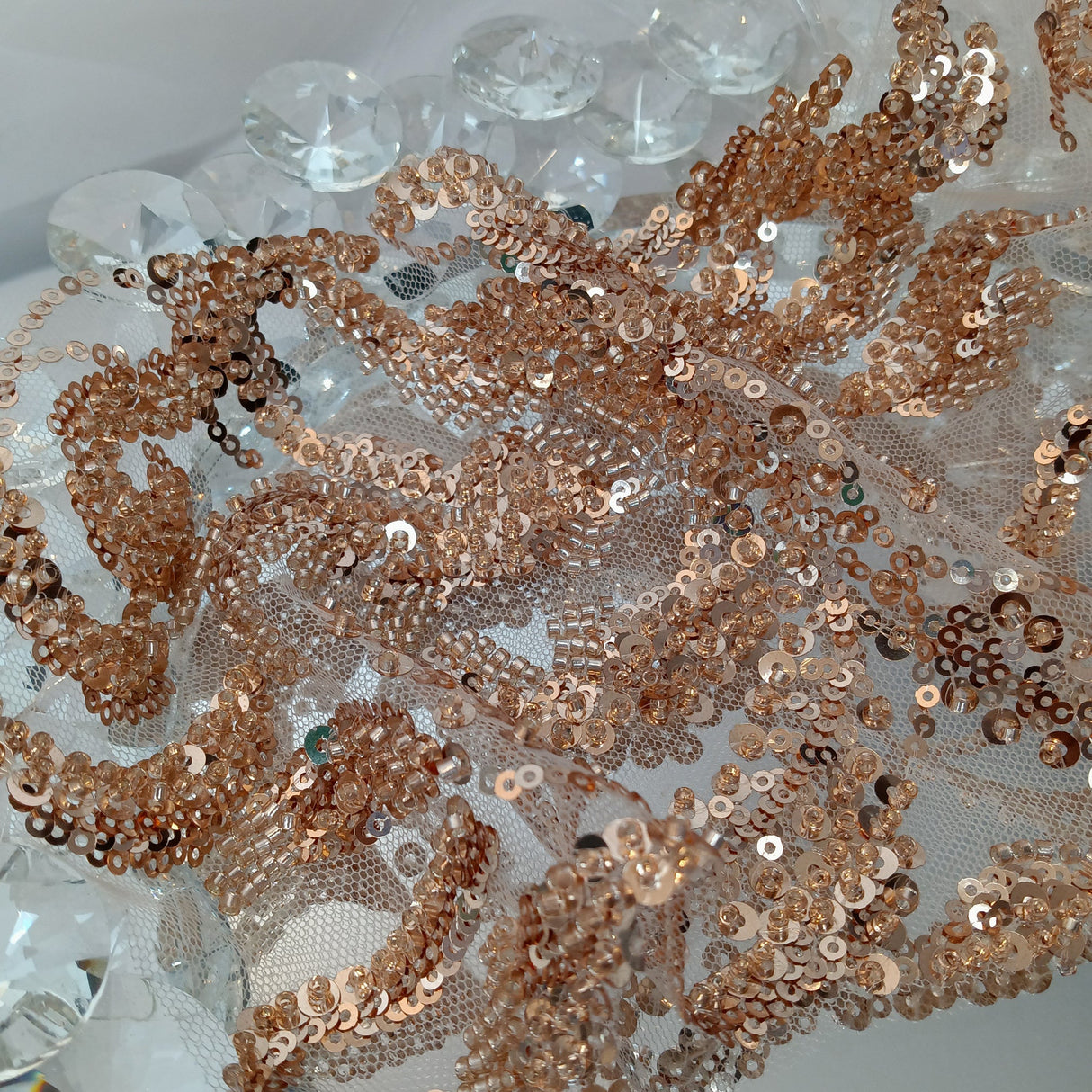Beaded Sequined Lace Fabric 100% Polyester Net Mesh