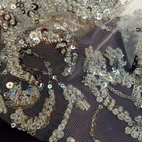Beaded Sequined Lace Fabric Rose Gold