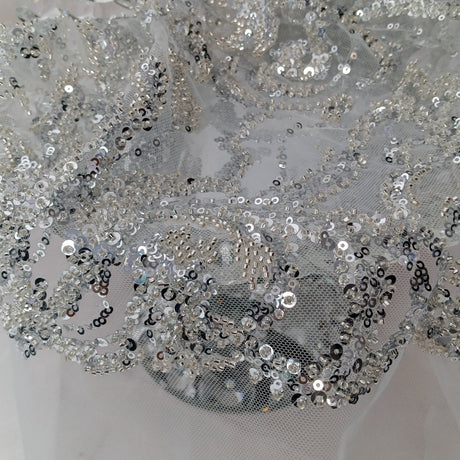 Beaded Sequined Lace Fabric Rose Gold
