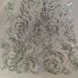 Beaded Sequined Lace Fabric Rose Gold