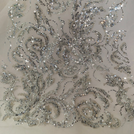 Beaded Sequined Lace Fabric Rose Gold