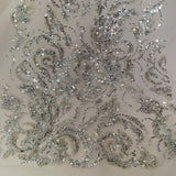 Beaded Sequined Lace Fabric 100% Polyester Net Mesh