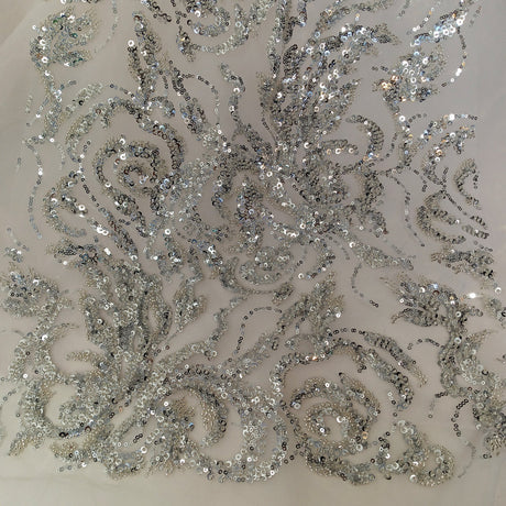 Beaded Sequined Lace Fabric 100% Polyester Net Mesh