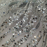 Beaded Sequined Lace Fabric on Polyester Net Mesh 53"