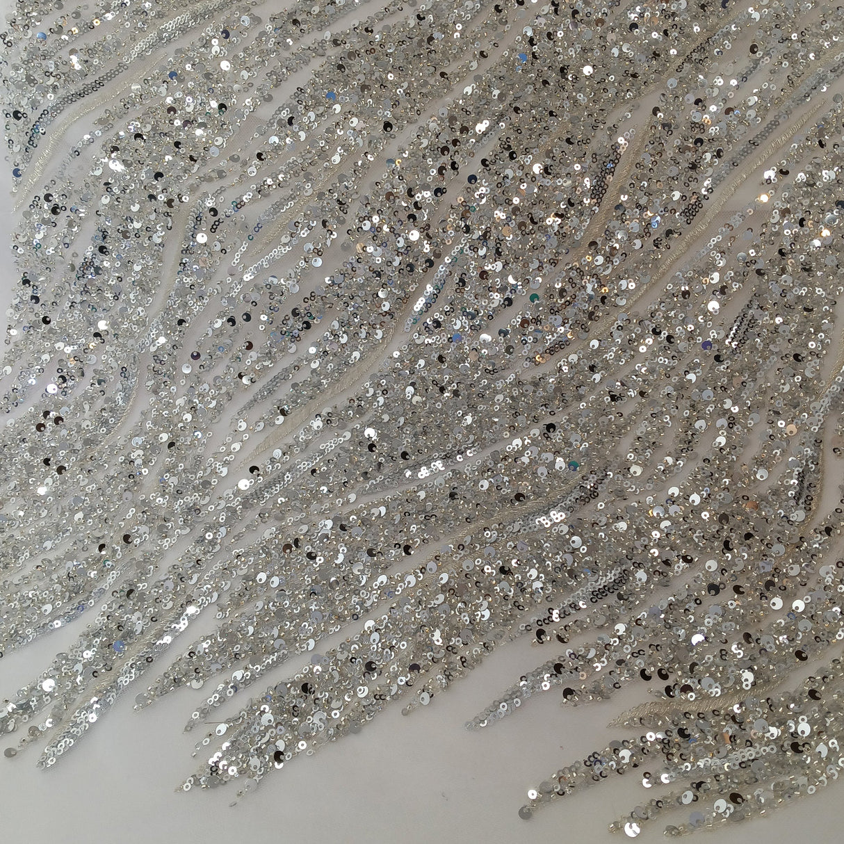 Beaded Sequined Lace Fabric on Polyester Net Mesh 53"