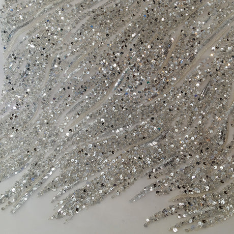 Beaded Sequined Lace Fabric on Polyester Net Mesh 53"