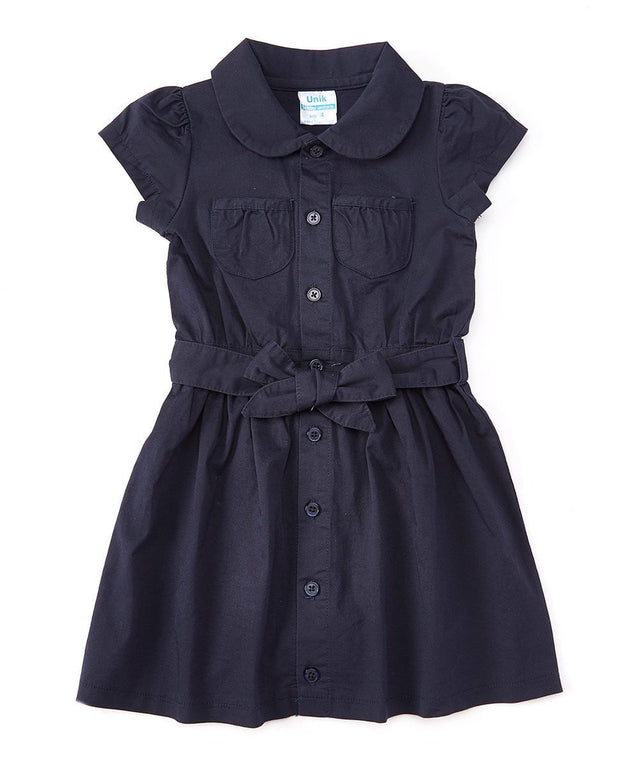 Girl Safari Uniform Dress - Girls Uniform Dress, Navy/Khaki, Button Closure, Removable Belt, Sizes 4-12