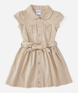 Girl Safari Uniform Dress - Girls Uniform Fabric, Khaki/Navy, Button Closure, Removable Belt, Sizes 4-12