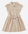 Girl Safari Uniform Dress - Girls Uniform Fabric, Khaki/Navy, Button Closure, Removable Belt, Sizes 4-12