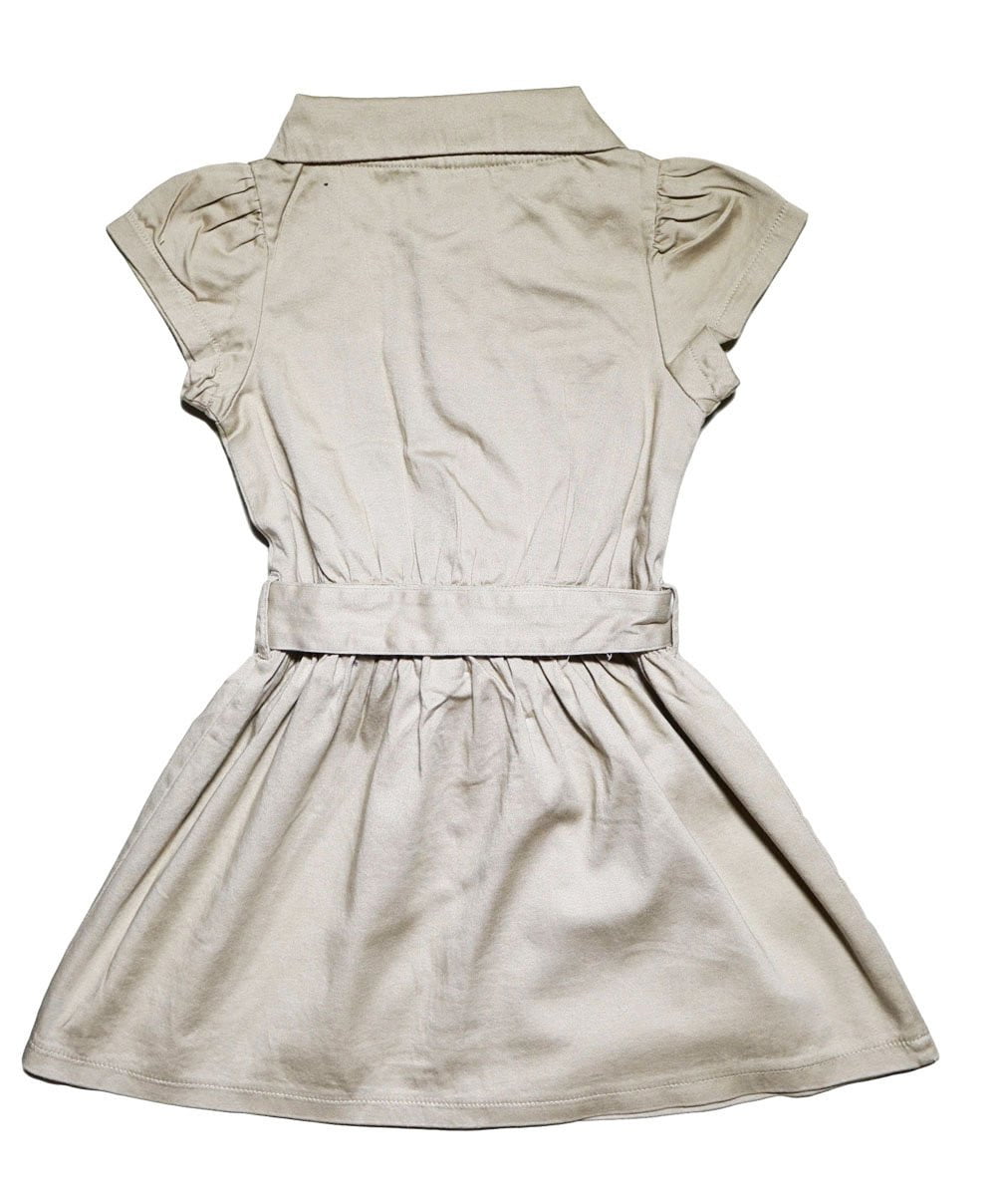 Girl Safari Uniform Dress - Girls Uniform Fabric, Khaki/Navy, Button Closure, Removable Belt, Sizes 4-12