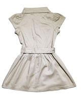 Girl Safari Uniform Dress - Girls Uniform Fabric, Khaki/Navy, Button Closure, Removable Belt, Sizes 4-12
