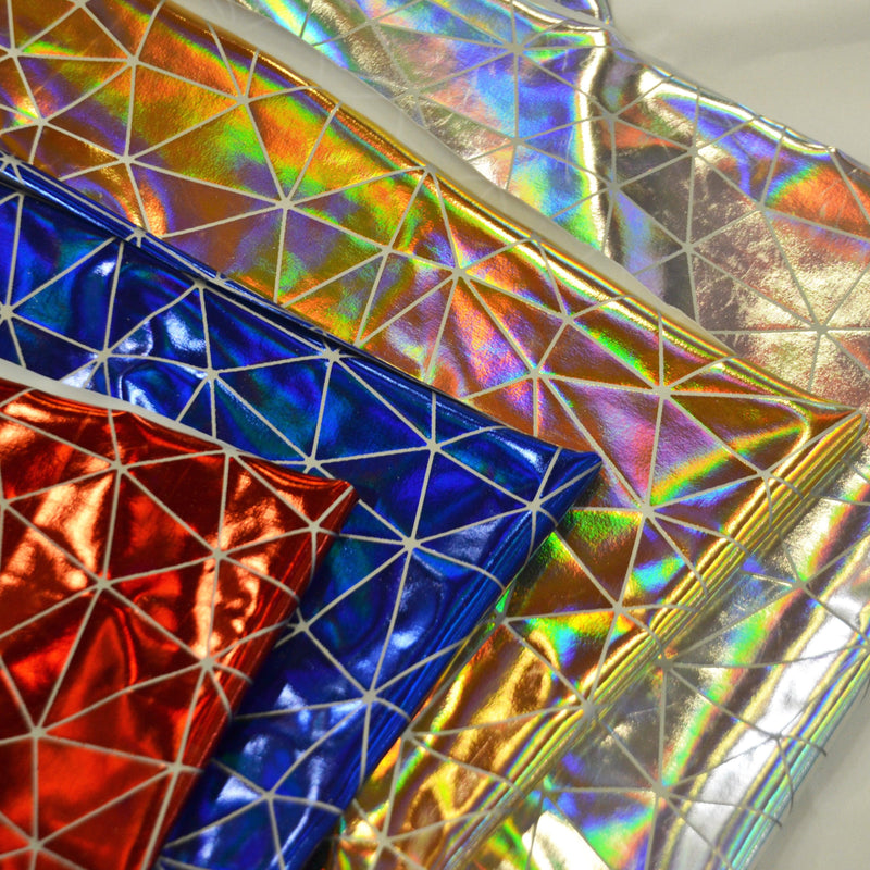 Geometric Mirror Hologram Spandex Fabric - Gold, Silver, Geometric Mirror Foil, 58/60" Width (1 Yard)