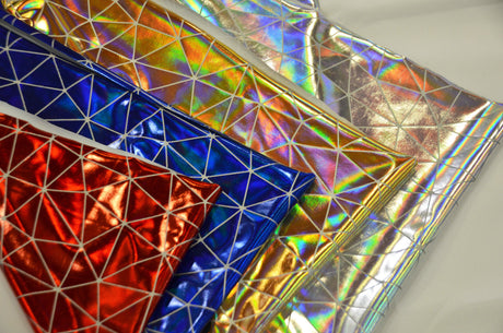 Geometric Mirror Hologram Spandex Fabric - Gold, Silver, Geometric Mirror Foil, 58/60" Width (1 Yard)
