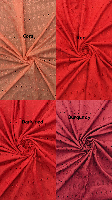 Coral Medium Eyelet Polyester Cotton Fabric - Coral, Solid, 41"-42" Width
