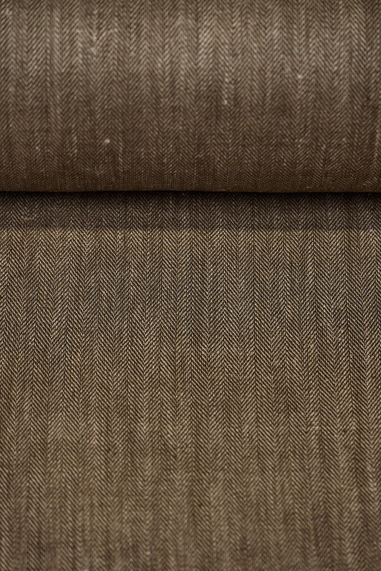 1 Yard Henna Linen Novelty Herringbone Yarn-Dyed Fabric Midweight 54 Inch Width