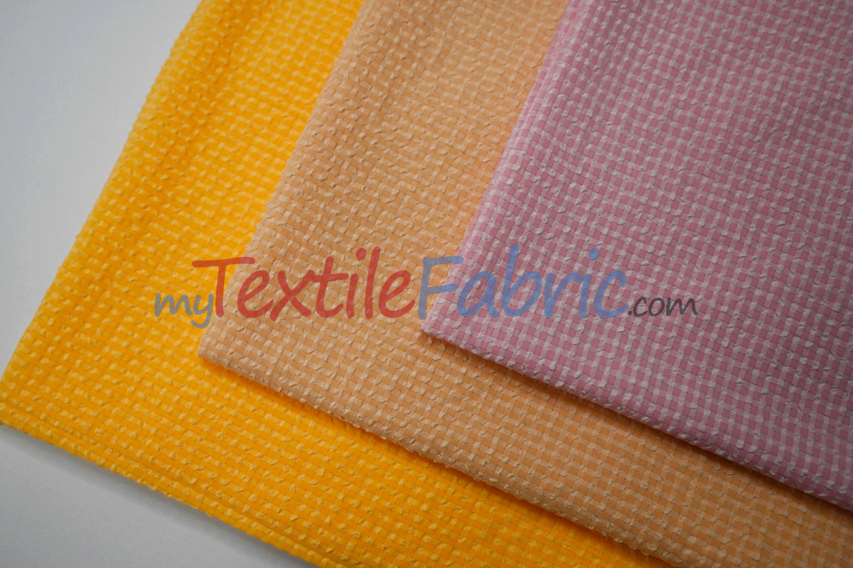 Gingham Seersucker 100 Percent Polyester Fabric - Yellow, Apricot, Pink Gingham Pattern, 57/59" Width (1 Yard)