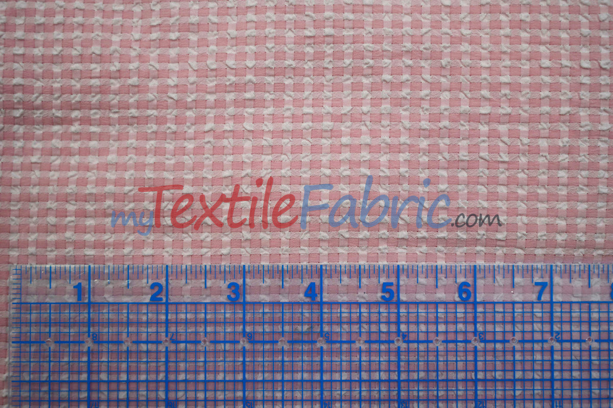 Gingham Seersucker 100 Percent Polyester Fabric - Yellow, Apricot, Pink Gingham Pattern, 57/59" Width (1 Yard)