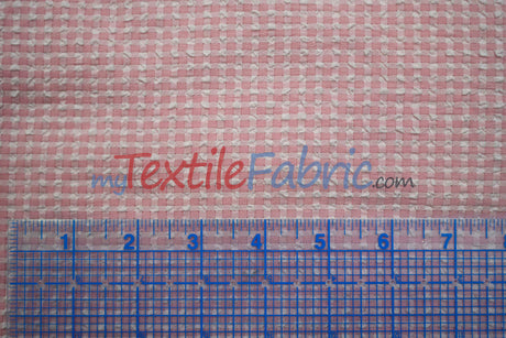 Gingham Seersucker 100 Percent Polyester Fabric - Yellow, Apricot, Pink Gingham Pattern, 57/59" Width (1 Yard)