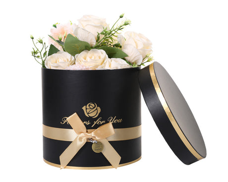 Black Round Nested Floral Cardboard Boxes with Bow - Set of 3