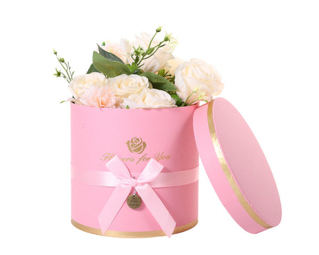 Pink Round Nested Floral Cardboard Boxes with Bow - Set of 3