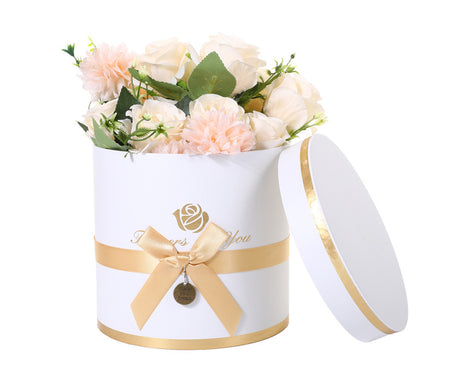 White Round Nested Floral Cardboard Boxes with Bow - Set of 3
